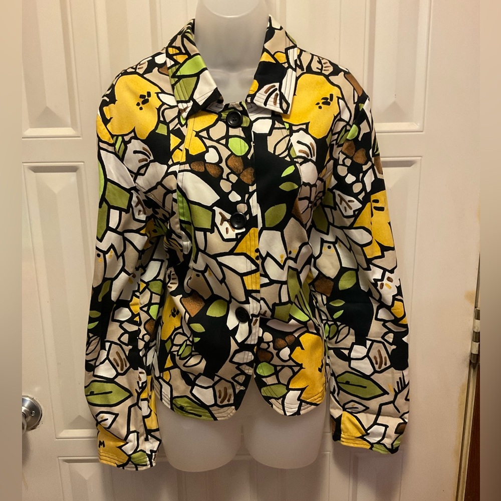 •R•Q•T•BROWN YELLOW FLORAL COLLAR BLAZER